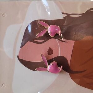 New Playboy bunny pink gold stud post earrings